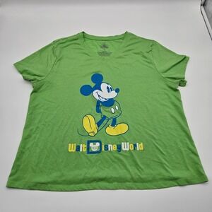 Disney Walt World Mickey Mouse Green V-Neck T-Shirt Adult Medium